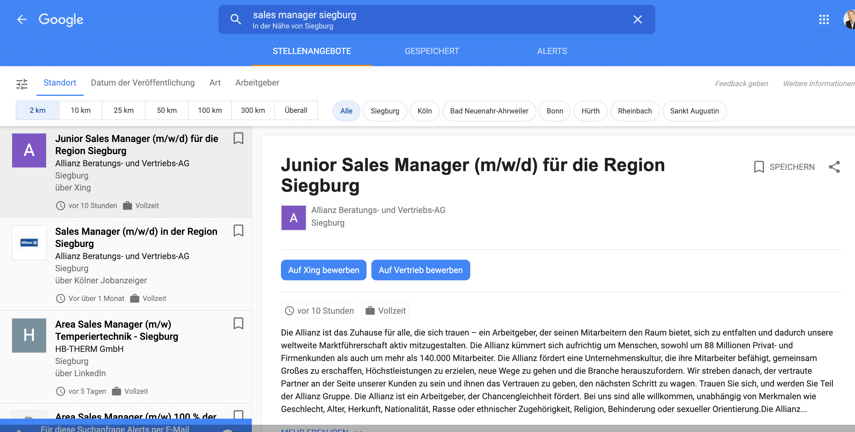 Google Jobs Detail-Anzeige